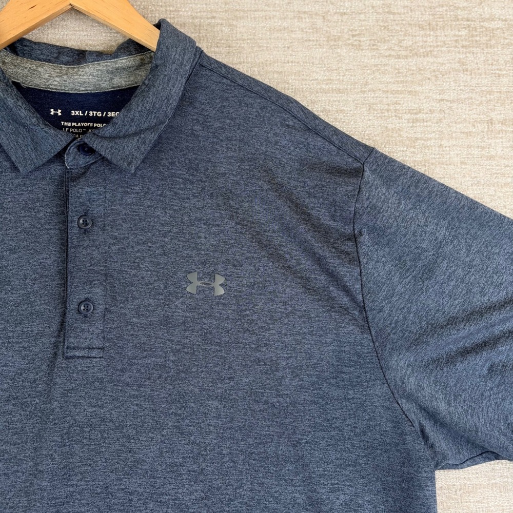 Under Armour The Playoff Polo Mens 3XL Navy Blue Heathered Short Sleeve EUC Golf